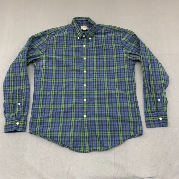 J. Crew Button Down Shirt Mens Large Plaid Green Blue Long Sleeved Black Watch - Picture 1 of 16